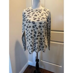 Rebecca Taylor Cashmere Blend Gray Cheetah Print Sweater SZ M NWOT